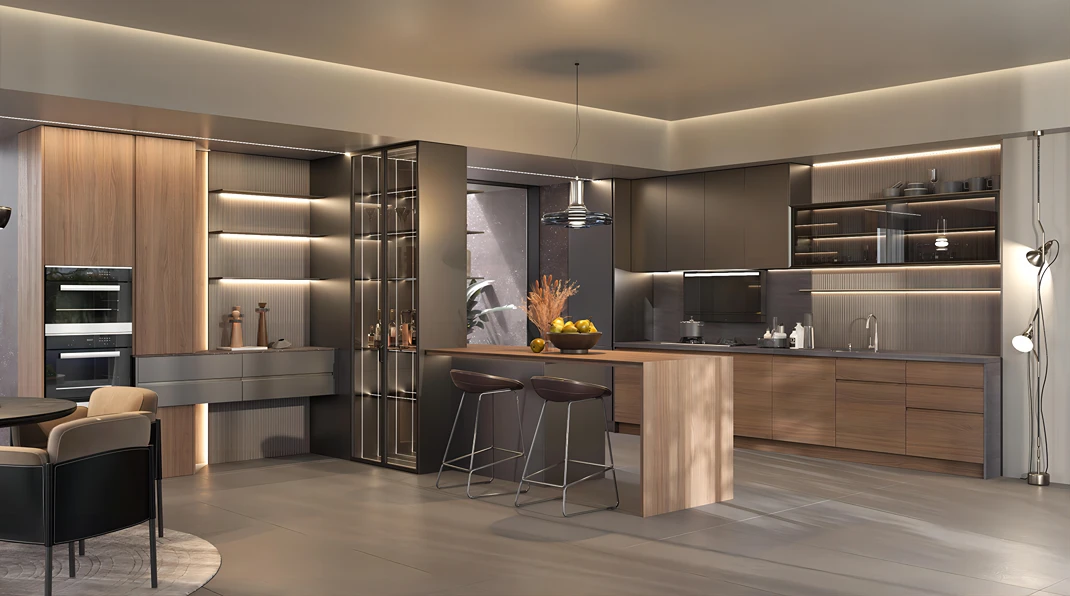 modern-grey-and-wood-veneer-kitchen-cabinets modern-grey-and-wood-veneer-kitchen-cabinets