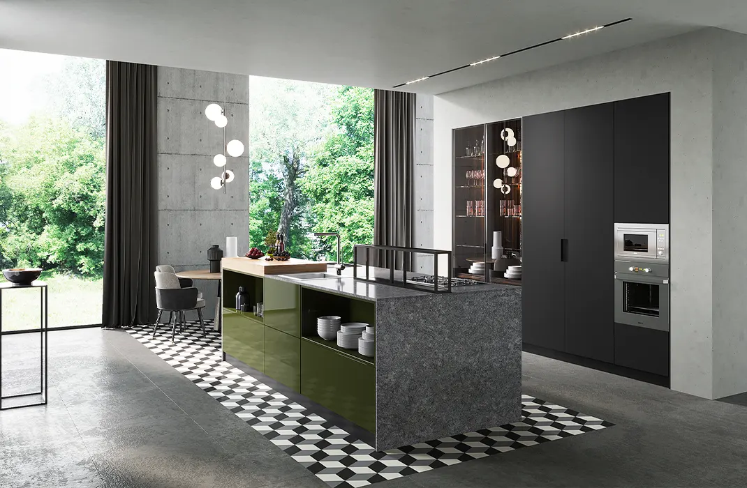 modern-dark-grey-kitchen-with-green-island modern-dark-grey-kitchen-with-green-island