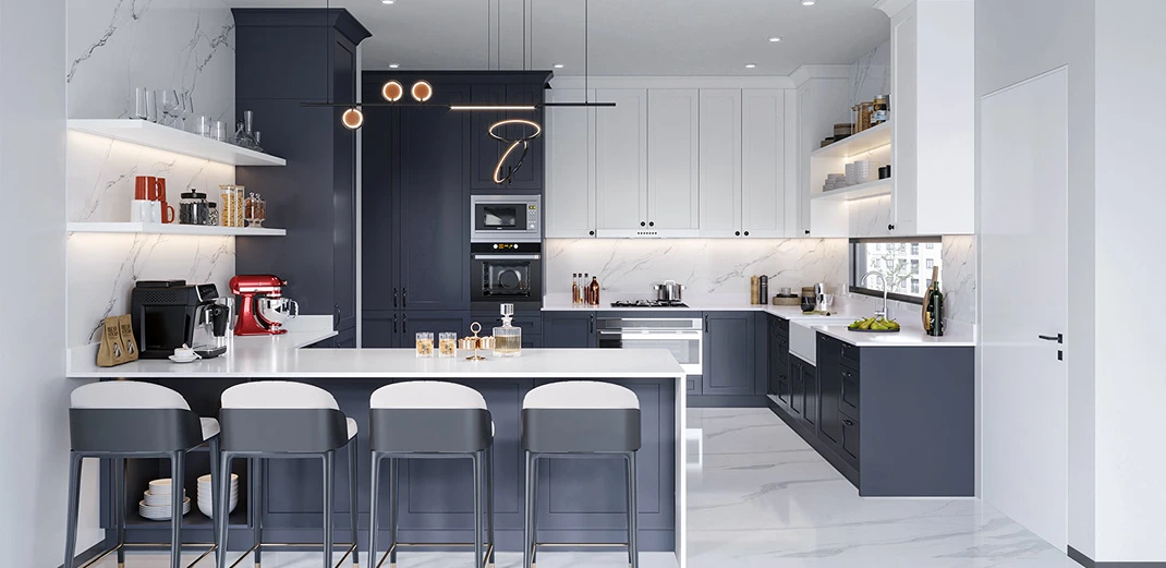 transitional-white-and-blue-shaker-kitchen-cabinet-with-waterfall-countertop transitional-white-and-blue-shaker-kitchen-cabinet-with-waterfall-countertop.webp